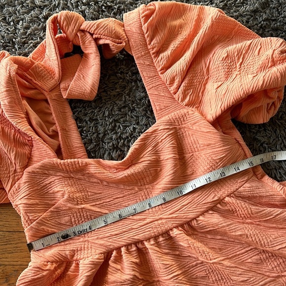 Free People Violet Grapefruit Texture Square Neck Balloon Sleeve Mini Dress Med - Picture 8 of 16